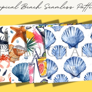 Tropical Beach Seamless Pattern Tropical Beach Digital Paper Beach ...