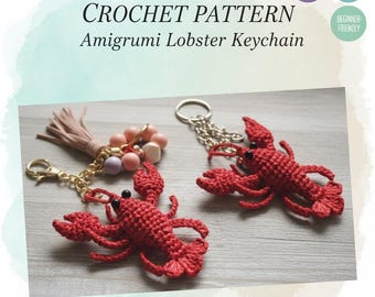Patrón de crochet para un colgante y llavero de langosta. Charm para bolso con forma de criatura marina. Patrón en PDF.
