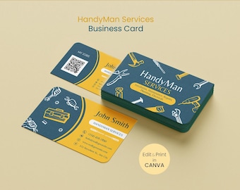 Handyman Services Home repairs Business Card, Editable Canva Template