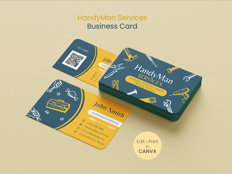 Tarjeta de presentación de servicios de mantenimiento y reparaciones del hogar, plantilla editable de Canva imagen 1