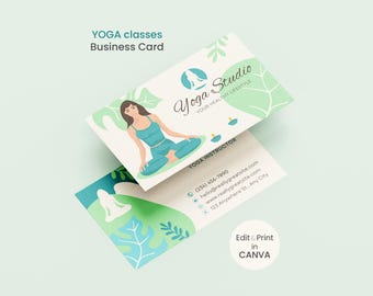 Plantilla de tarjeta de presentación para instructor de yoga / Tarjeta para estudio de bienestar y estiramiento / Editable en Canva / Descarga instantánea