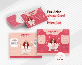 Sjablonen voor huisdierenverzorging | Canva-sjabloon voor visitekaartjes en prijslijst voor dierensalon
