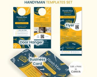 Bundel marketingsjablonen voor klusjesman | Deurhanger canvas visitekaartje folder | Sjabloonset klusjesman thuisreparatie