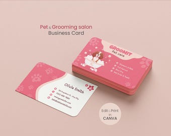 Plantilla de tarjeta de presentación para peluquería canina / Diseño editable en Canva para peluqueros