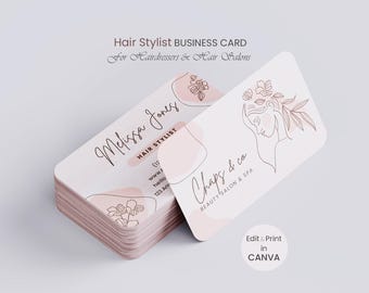 Plantilla de tarjeta de presentación para peluqueros / Tarjeta de peluquería femenina / Canva editable / Descarga instantánea
