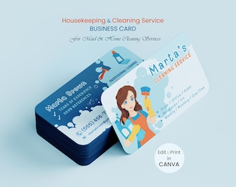Plantilla de tarjeta de presentación para servicio de limpieza / Tarjeta de servicio de limpieza del hogar / Canva editable