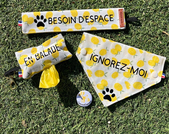 Featured listing image: Lemon dog walking kit - Complete edition - Bandana - Muff - Poop bag and its Badge.