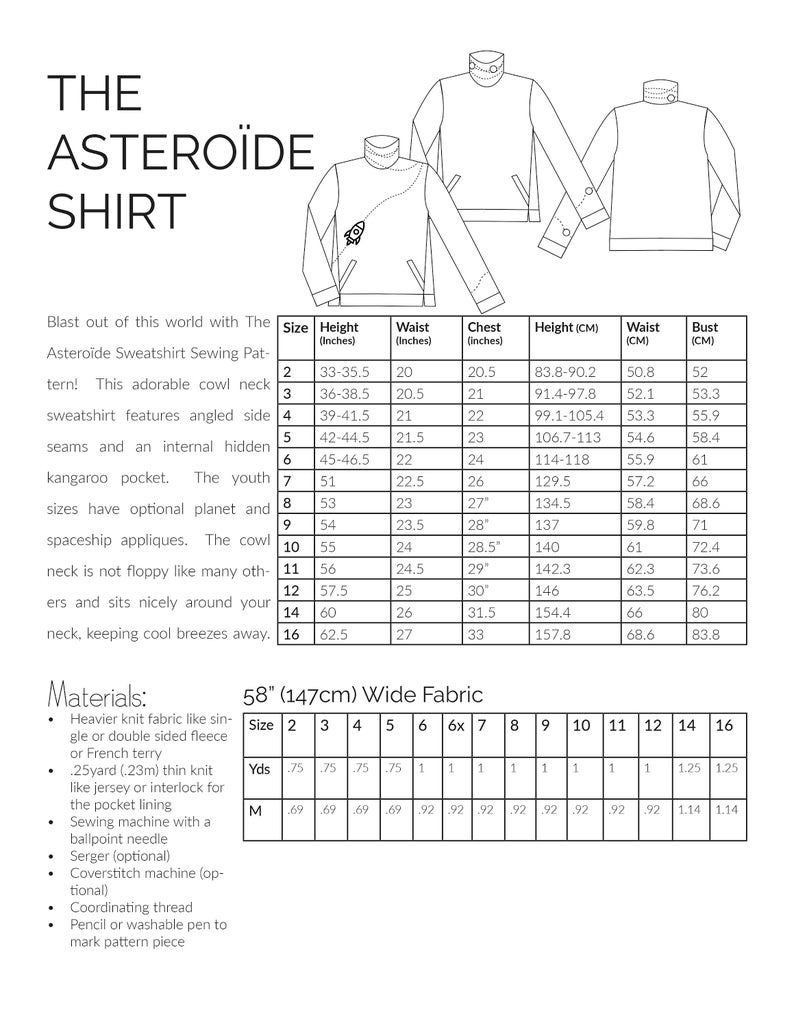 Child Sweatshirt PDF Sewing Pattern, The Asteroïde Shirt Sized 2Y to Teen 16 image 2