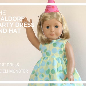 The Party Dress and Hat PDF Pattern for 18" AG and 15" Waldorf Dolls