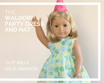 The Party Dress and Hat PDF Pattern for 18" AG and 15" Waldorf Dolls