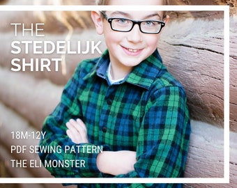 Child Button Shirt PDF Sewing Pattern, The Stedelijk Shirt Sized 18m to 12y