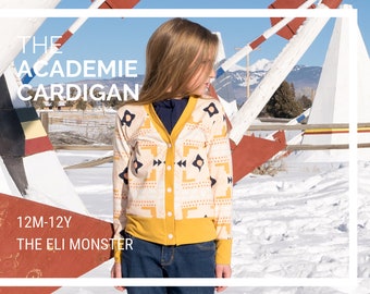 Child Cardigan Sewing Pattern, The Academie Cardigan, Sized 12m-12y