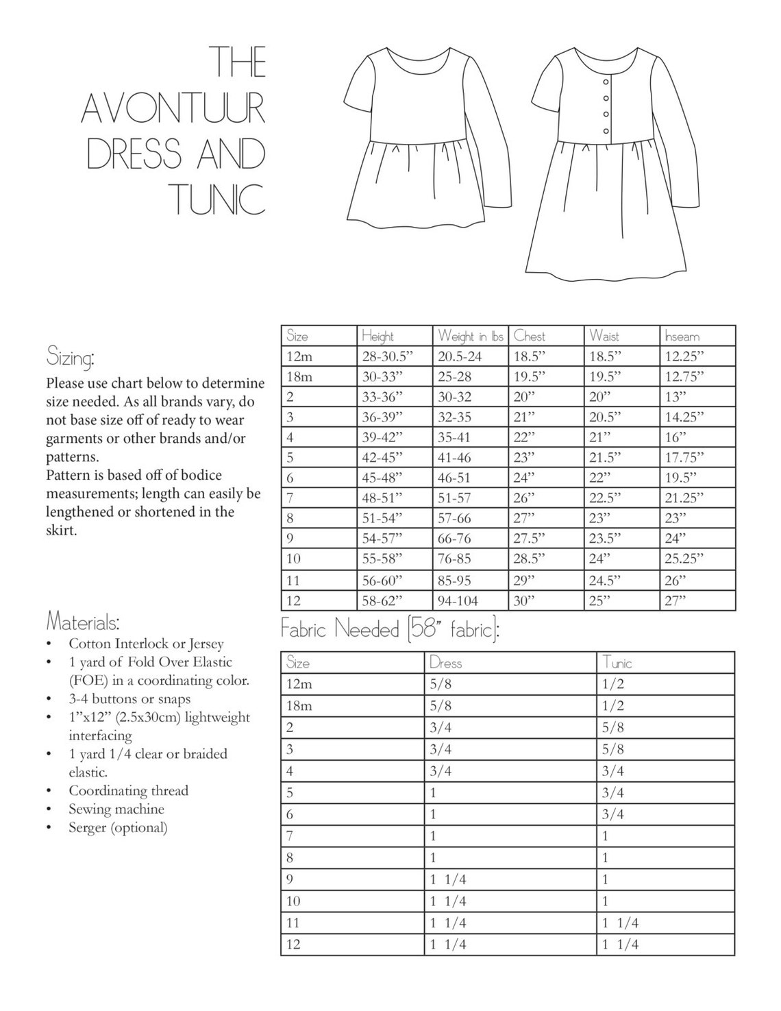 PDF Child Dress Sewing Pattern the Avontuur Dress and Tunic Etsy