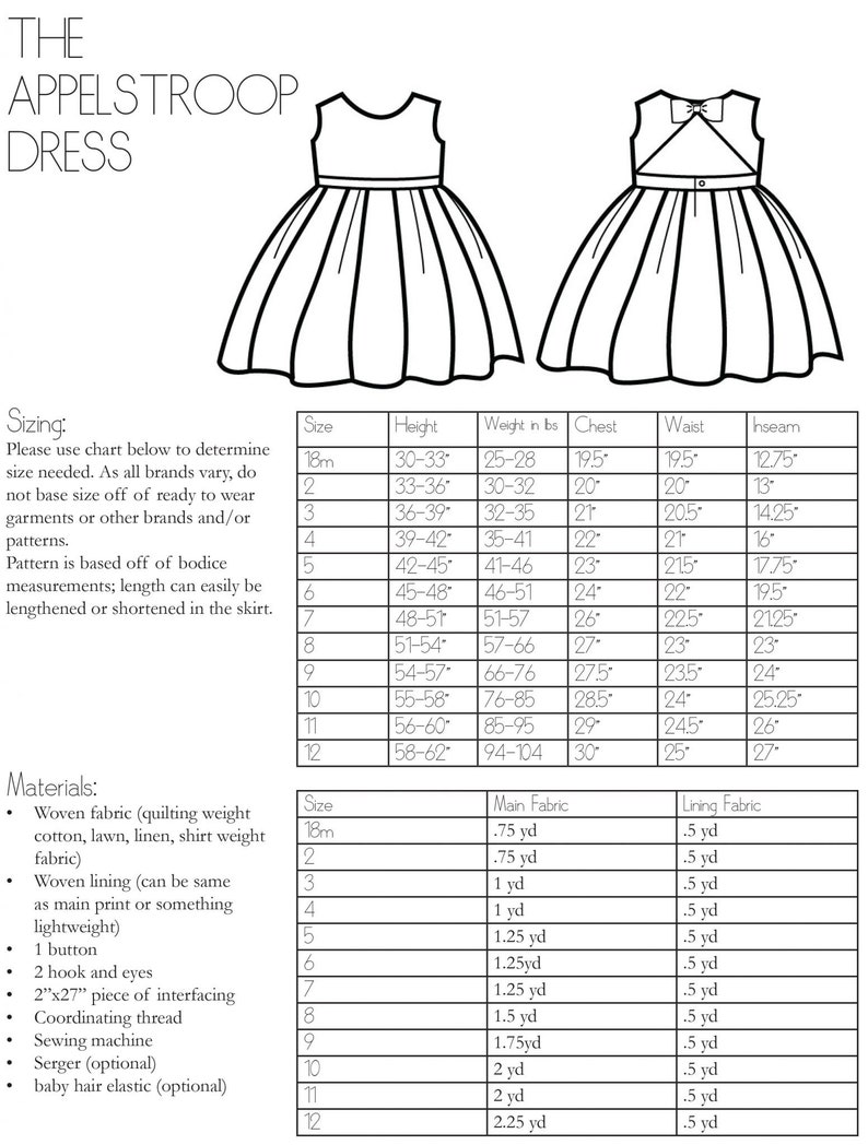 Girl Dress PDF Sewing Pattern, The Appelstroop Dress Sized 18mo to 12y image 2