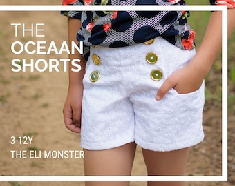 Child Shorts Sewing Pattern, The Oceaan Shorts, Sizes 3-12y