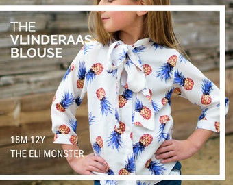 Child Bow Blouse PDF Sewing Pattern, The Vlinderaas Blouse Sized 18m to 12y