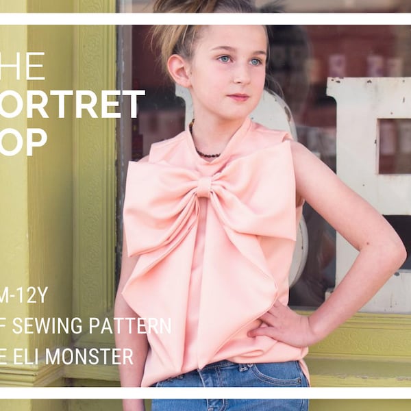 Child Bow Blouse PDF Sewing Pattern, The Portret Top Sized 12m to 12y