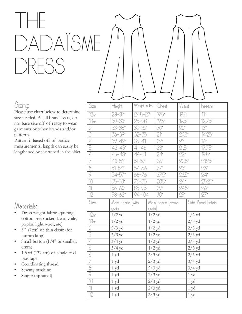 Child Party Dress PDF Sewing Pattern, The Dadaïsme Dress Sized 12m-12y image 2