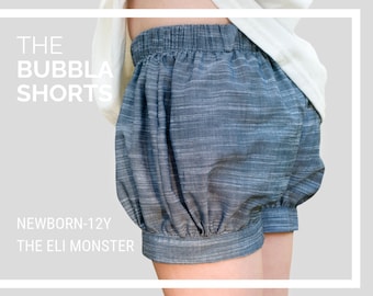 Bubbla Shorts PDF Sewing Pattern, NB-12Y, girl shorts pattern, child shorts pattern, bubble shorts, girl pdf, sewing patterns, sewing