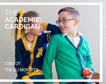 Child Cardigan PDF Sewing Pattern, The Academie Cardigan, Sized 12m-12y