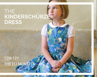 Child Pinafore Dress Sewing Pattern, The Kinderschürze Dress Sized 12mo to 12y