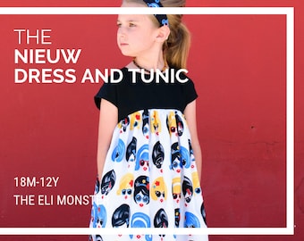 Child Dress PDF Sewing Pattern, The Nieuw Dress and Tunic Sized 18mo to 12y, Tunic Sewing Pattern