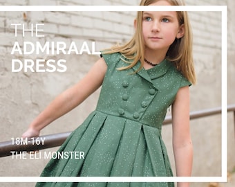 Girl Party Dress Double Button Short Sleeve Sewing Pattern The Admiraal Dress