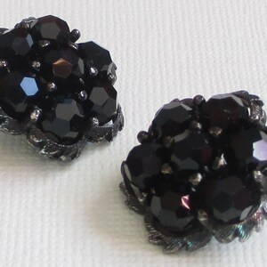 Vintage Sherman Earrings, Black Crystal Earrings, Cluster Earrings, Sherman Jewelry, Black Crystal Beads, Mad Men Jewelry
