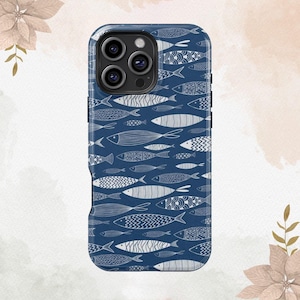Sardines Fish School Phone Cover Summer Fish Lover Gift  iPhone 16 15 14 13 12 11 8 Pro Max Tough MagSafe Case Galaxy S25 S24 S23 Ultra Case