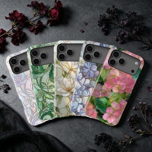 Custodia per telefono con motivo floreale in vetro colorato per iPhone 17 16 15 14 13 12 11 Pro Max, custodia resistente MagSafe, cover regalo per Galaxy S26 S25 FE S24 S23 Plus Ultra