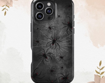 Spider Web And Spider iPhone Case iPhone 16 15 14 13 12 11 XS XR 8 7 Plus Pro Max Tough MagSafe Case Samsung S25 S24 S23 S22 S21 Ultra Cover