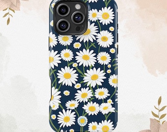 White Daisy Flowers iPhone Case iPhone 16 15 14 13 12 11 XS XR 8 Plus Pro Max Tough MagSafe Case Samsung S25 S24 S23 S22 S21 FE Ultra Cover