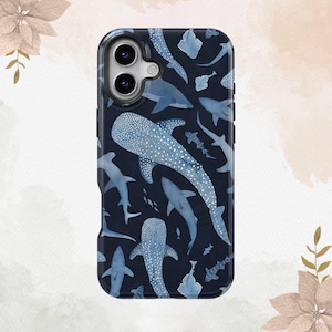 Blue Watercolor Shark Phone Case | iPhone 16 15 14 13 12 11 8 7 Plus Pro Max MagSafe Case | Galaxy S24 S23 S22 S21 S20 Plus Ultra Case
