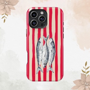 Retro Striped Sardines can Phone Case Italian Summer Gift For iPhone 16 15 14 13 12 11 Pro Max MagSafe Galaxy S25 S24 S23 S22 FE Ultra Cover