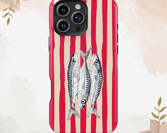 Retro Gestreepte Sardines Kan Telefoonhoesje Italiaanse Zomercadeau Voor iPhone 16 15 14 13 12 11 Pro Max MagSafe Galaxy S25 S24 S23 S22 FE Ultra Cover