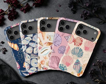 Handyhülle mit Muschel- und Seesternmotiv für iPhone 17, 16, 15, 14, 13, 12, 11 Plus, Pro Max, Tough MagSafe und Galaxy S26, S25 FE, S24, S22, S21 Ultra (Geschenkhülle)