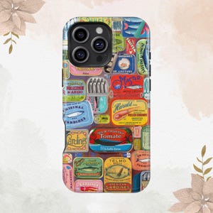 Vintage Italian Fine Collage Sardines Can Phone Cover for iPhone 16 15 14 13 12 11 Pro Max MagSafe Galaxy S25 S24 S23 S22 S21 FE Ultra Case