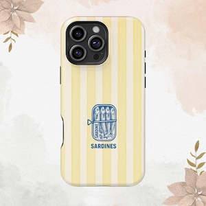 Retro Striped Sardine Can  Italian Summer For iPhone 16 15 14 13 12 11 XS Plus Pro Max Tough MagSafe Galaxy S25 S24 S22 S21 Ultra Gift Cover