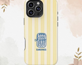 Retro Gestreepte Sardine Blik Italiaanse Zomer Voor iPhone 16 15 14 13 12 11 XS Plus Pro Max Tough MagSafe Galaxy S25 S24 S22 S21 Ultra Gift Cover