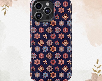 Vintage Bohemian Flowers iPhone 16 15 14 13 12 11 XS XR 8 7 Plus Pro Max Tough MagSafe Case Galaxy S25 S24 S23 S22 S21 S20 Plus Ultra Case