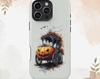 Halloween Horror Ghost Pumpkin Chariot Protective Case iPhone 16 15 14 13 12 11 Pro Max MagSafe Phone Case Galaxy S25 S24 S23 S22 Ultra Case