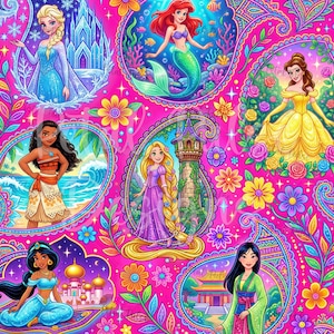 paisley princess seamless pattern/ magical kingdom digital paper print file