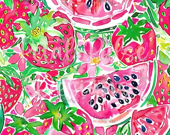 Preppy seamless pattern/ watermelon strawberry seamless/ watercolor flower Seamless/ Tropical fruit seamless/ summer floral digital paper