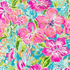 Preppy blommigt sömlöst mönster/tropisk hibiskus sömlös fil/sommarblomma akvarell sömlös/tygtryck sublimering/digitalt papper