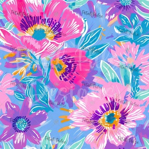 Preppy floral seamless pattern/ Hibiscus flower Seamless file/ Tropical daisy seamless file/ digital wallpaper/ watercolor summer seamless