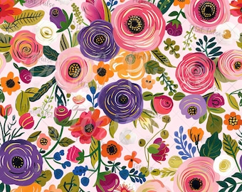 watercolor Floral Seamless Pattern/ spring summer rose floral seamless file/ pink rosa flower seamless/ Fall wildflower digital paper