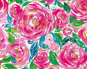 Preppy pink rose Floral Seamless Pattern/ watercolor flower seamless print/ spring summer seamless file/ fabric digital paper sublimation