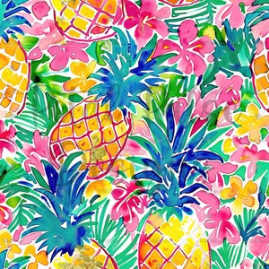 Preppy seamless/ pineapple floral seamless pattern/ watercolor flower Seamless/ Tropical fruit seamless/ summer digital paper sublimation