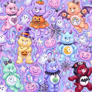 Pastellfärgade halloweenbjörnar sömlösa mönster / 90-tals retro sömlöst tryck / Digital pappersfil