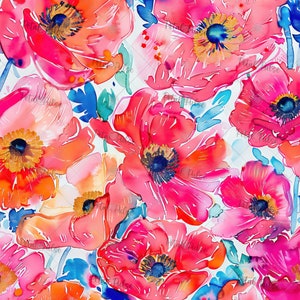 Preppy seamless pattern/ poppy flower Seamless file/ Tropical Floral seamless/ watercolor summer seamless/ Noemie fabric sublimation digital